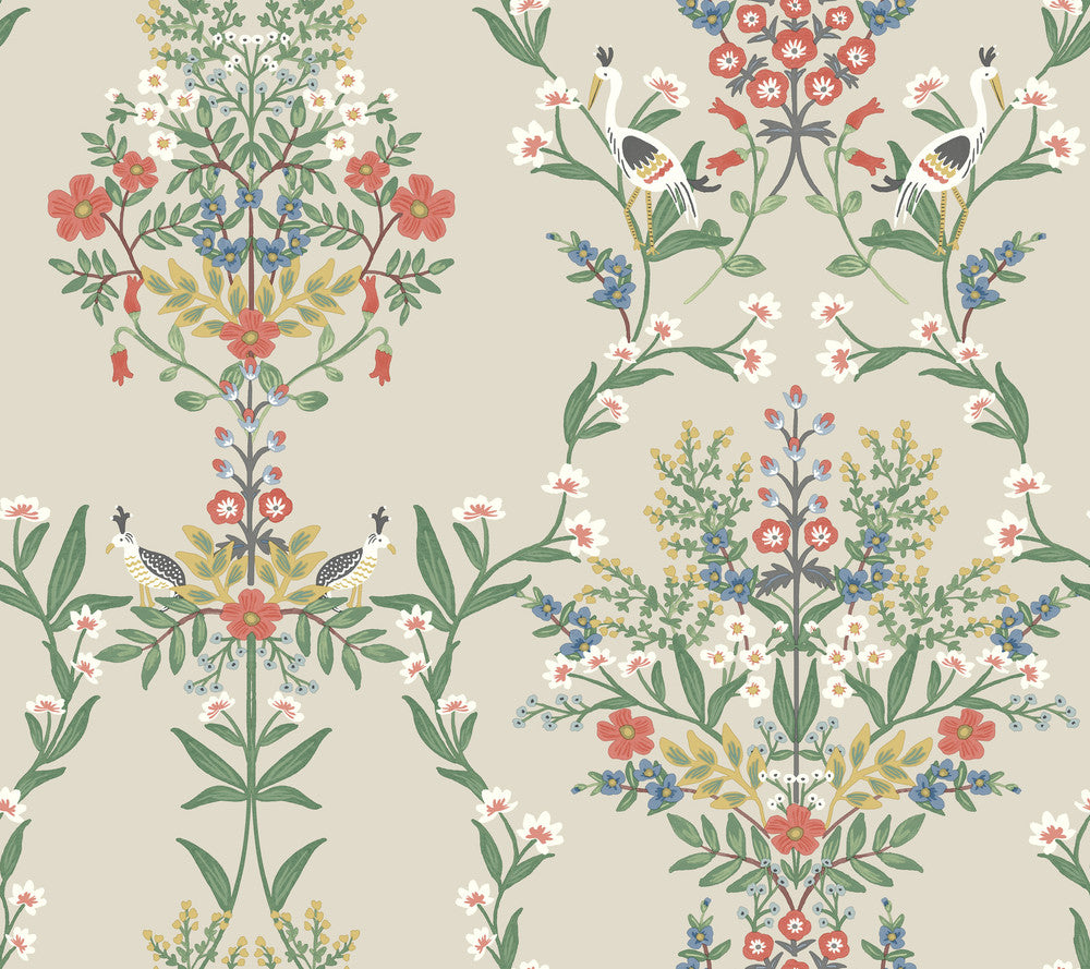 Luxembourg Beige & Red Wallpaper by Rifle Paper Co. Designer Rifle Paper Co. Second Edition Covers about 60.8 square feet 27-in by 27-ft long roll Unpasted 24 - Swanky Fabrics -