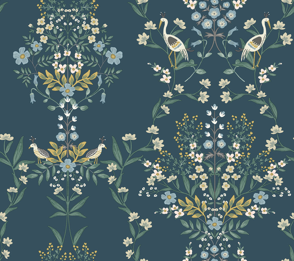 Luxembourg Blue & Green Wallpaper by Rifle Paper Co. Designer Rifle Paper Co. Second Edition Covers about 60.8 square feet 27-in by 27-ft long roll Unpasted 24 - Swanky Fabrics -