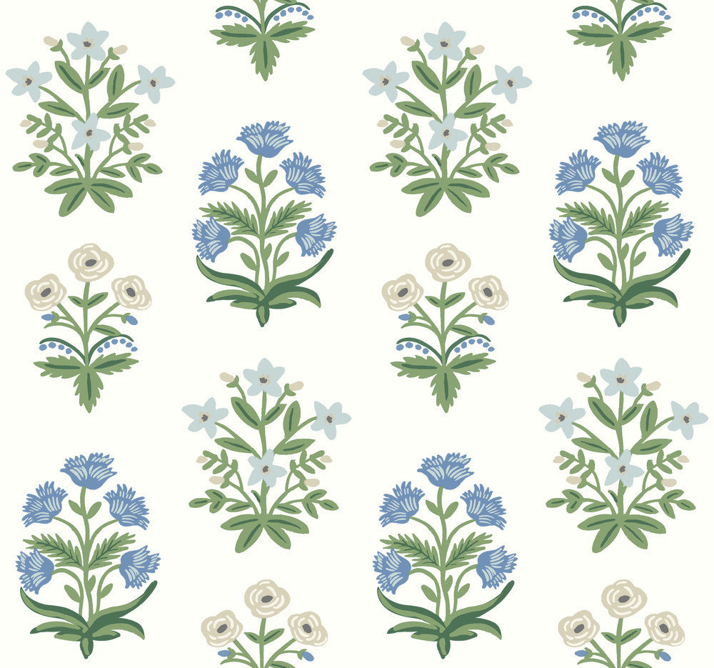 Mughal Rose White & Purple Wallpaper by Rifle Paper Co. Designer Rifle Paper Co. Second Edition Covers about 60.8 square feet 27-in by 27-ft long roll Unpasted 25.25 - Swanky Fabrics -