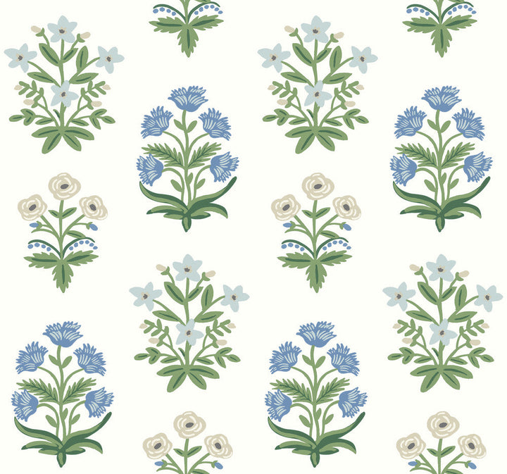 Mughal Rose White & Purple Wallpaper by Rifle Paper Co. Designer Rifle Paper Co. Second Edition Covers about 60.8 square feet 27-in by 27-ft long roll Unpasted 25.25 - Swanky Fabrics -