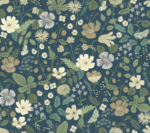 Rifle Paper Co. Wallpaper Strawberry Fields Blue & Green