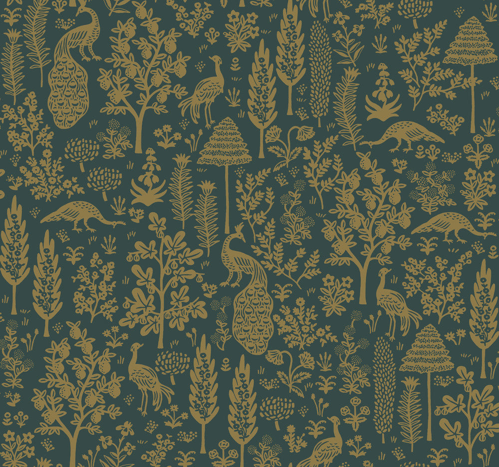 Menagerie Toile Brown Wallpaper by Rifle Paper Co. Designer Rifle Paper Co. Second Edition Covers about 60.8 square feet 27-in by 27-ft long roll Unpasted 25.25 - Swanky Fabrics -