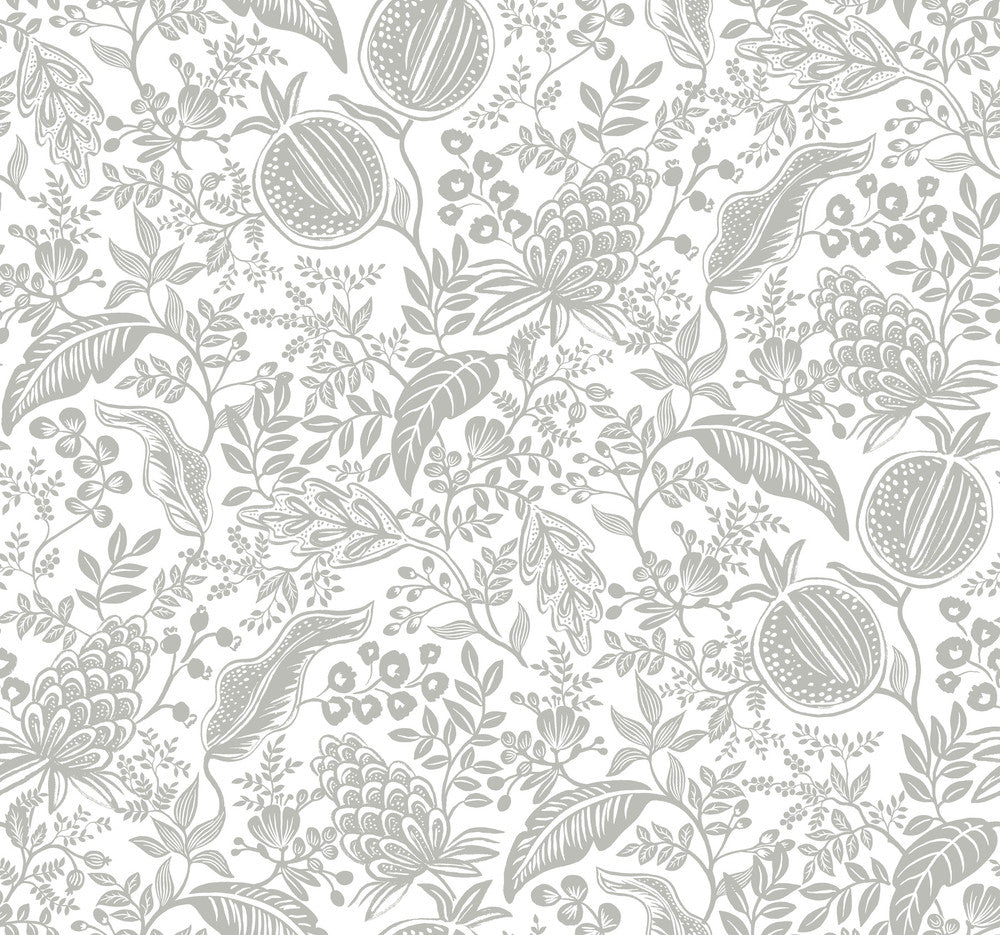 Pomegranate White & Black Wallpaper by Rifle Paper Co. Designer Rifle Paper Co. Second Edition Covers about 60.8 square feet 27-in by 27-ft long roll Unpasted 25.25 - Swanky Fabrics -