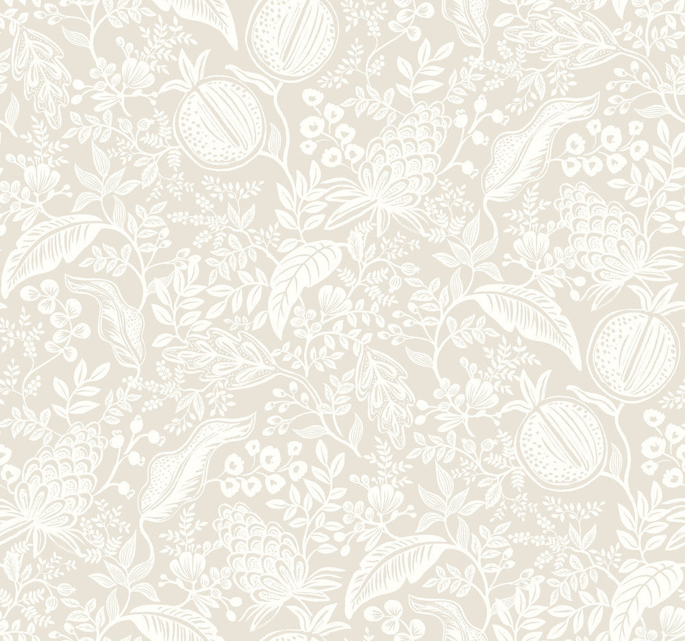Pomegranate Beige Wallpaper by Rifle Paper Co. Designer Rifle Paper Co. Second Edition Covers about 60.8 square feet 27-in by 27-ft long roll Unpasted 25.25 - Swanky Fabrics -