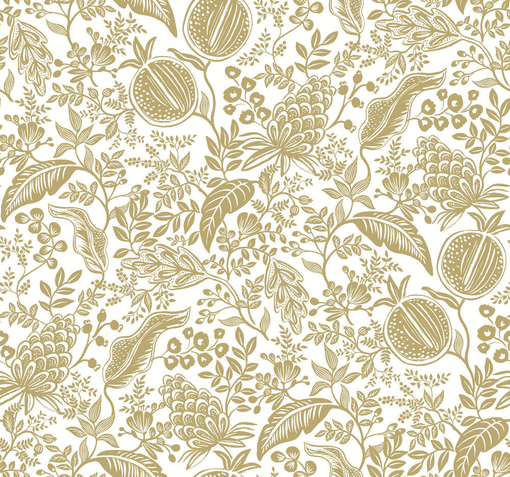 Pomegranate White Wallpaper by Rifle Paper Co. Designer Rifle Paper Co. Second Edition Covers about 60.8 square feet 27-in by 27-ft long roll Unpasted 25.25 - Swanky Fabrics -