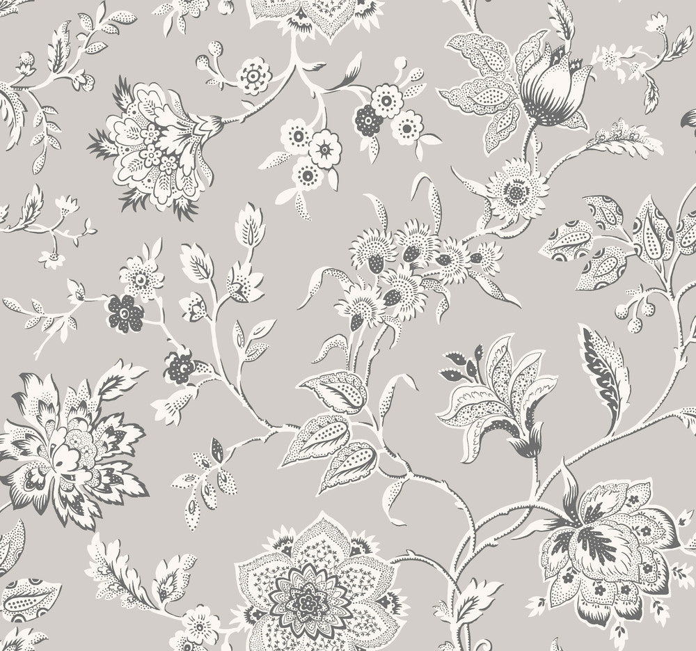 Sutton Grey Wallpaper by York Wallcoverings Designer Toile Resource Library Covers about 60.8 square feet 27-in by 27-ft long roll Unpasted 25.25 - Swanky Fabrics -