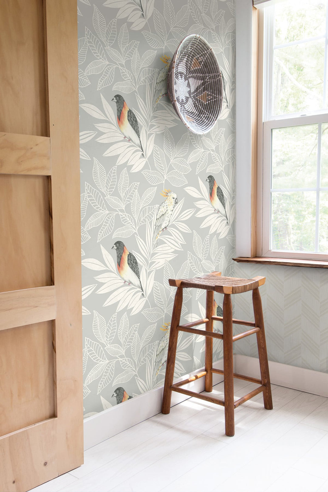 Paradise Island Birds Daydream Gray and Ivory RY30100 by Seabrook Designs Designer Wallpaper