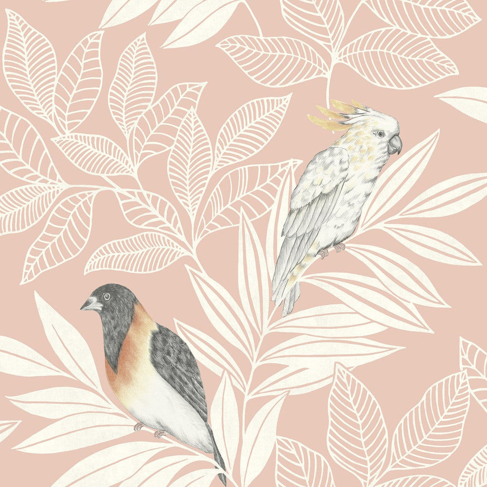 Paradise Island Birds Pink Sunset and Ivory RY30101 by Seabrook Designs Designer Wallpaper