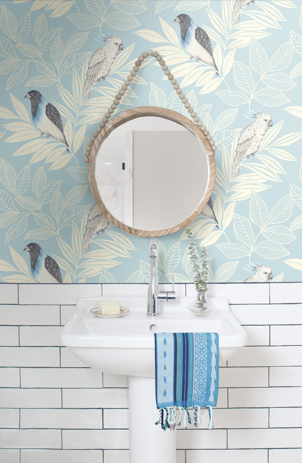 Paradise Island Birds Blue Oasis and Ivory RY30102 by Seabrook Designs Designer Wallpaper
