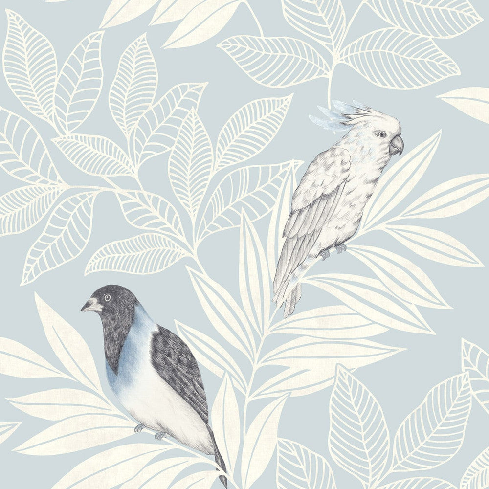 Paradise Island Birds Blue Oasis and Ivory RY30102 by Seabrook Designs Designer Wallpaper