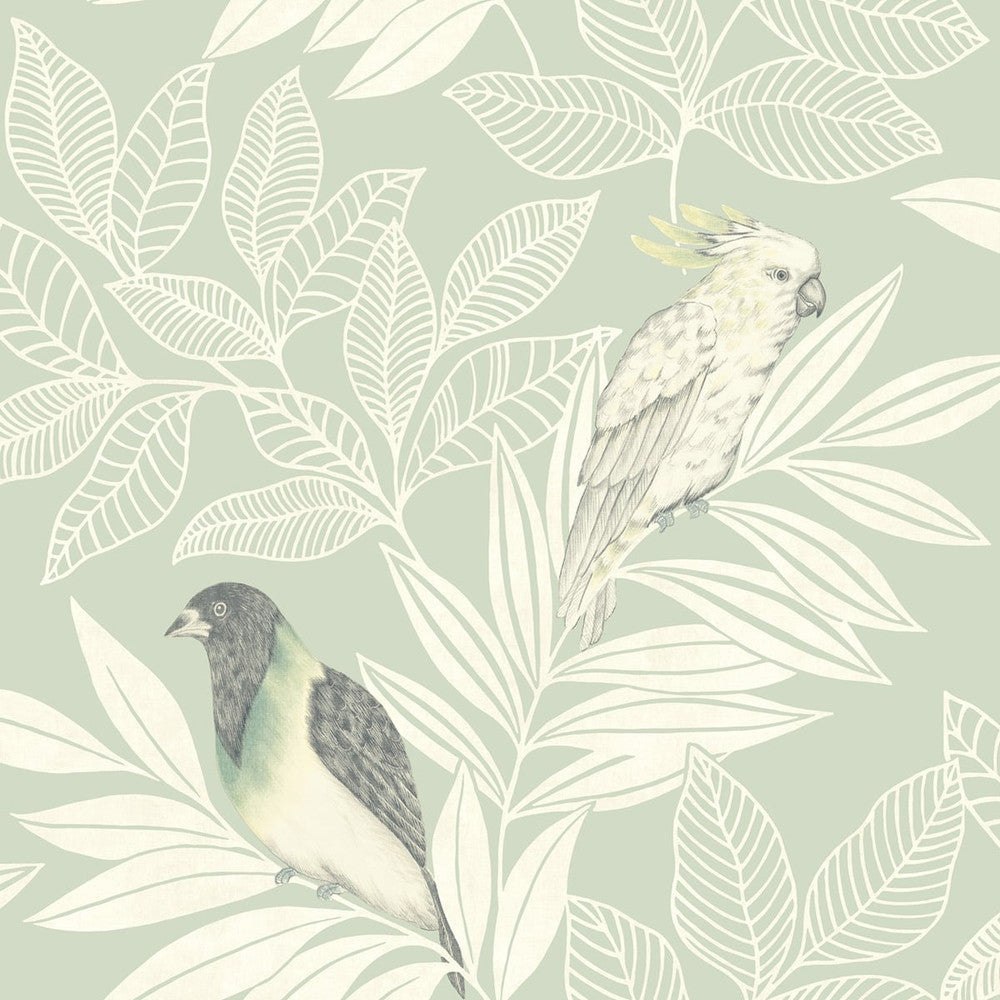Paradise Island Birds Mint and Ivory RY30104 by Seabrook Designs Designer Wallpaper