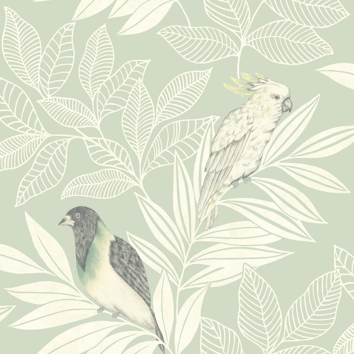 Paradise Island Birds Mint and Ivory RY30104 by Seabrook Designs Designer Wallpaper