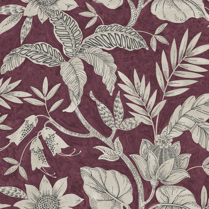 Rainforest Leaves Cranberry and Stone RY30201 by Seabrook Designs Designer Wallpaper
