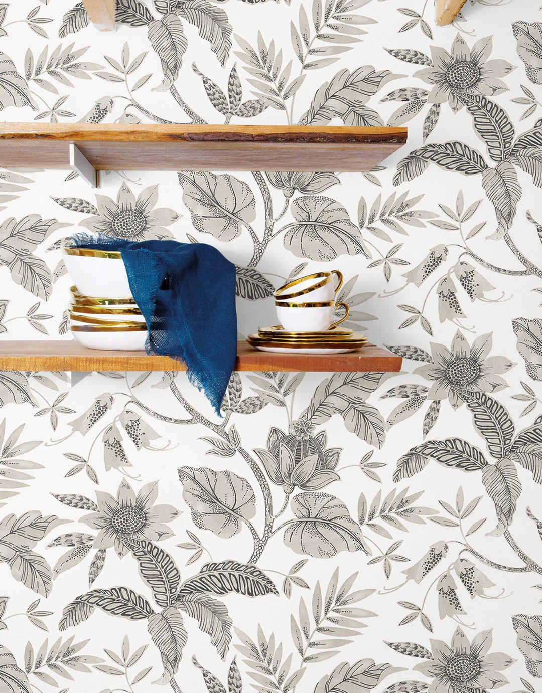 Rainforest Leaves Ivory and Stone RY30205 by Seabrook Designs Designer Wallpaper