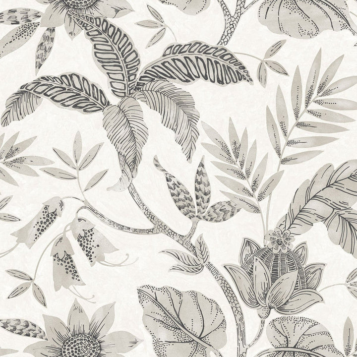 Rainforest Leaves Ivory and Stone RY30205 by Seabrook Designs Designer Wallpaper