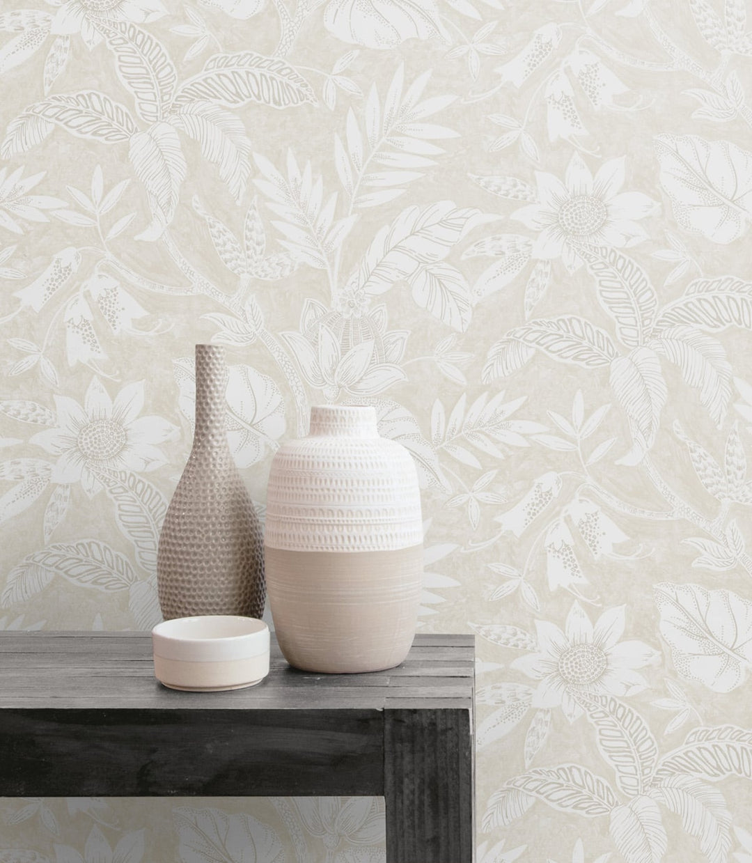 Rainforest Leaves Sand Dune and Brushed Taupe RY30210 by Seabrook Designs Designer Wallpaper