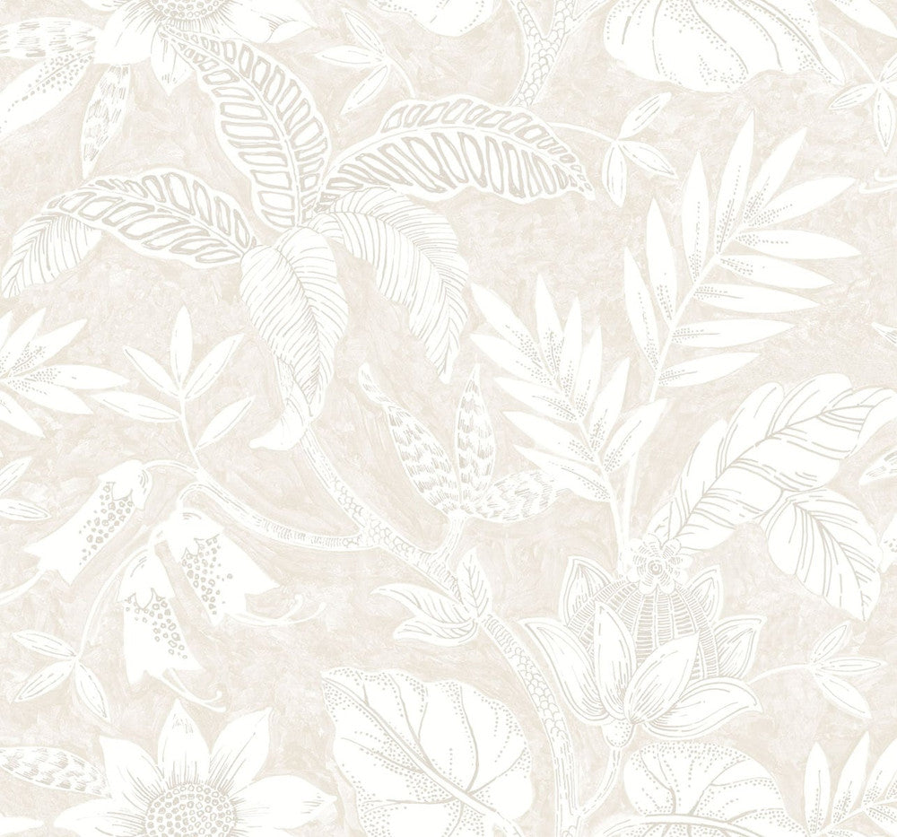 Rainforest Leaves Sand Dune and Brushed Taupe RY30210 by Seabrook Designs Designer Wallpaper