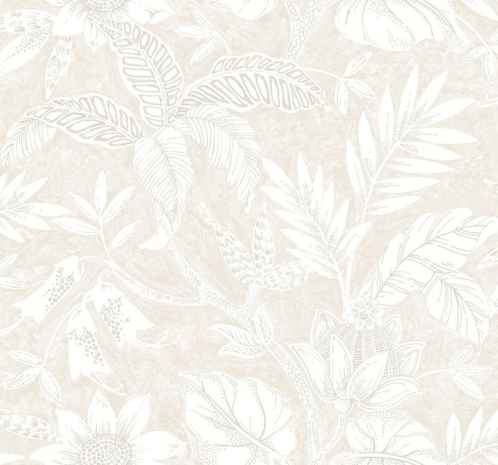 Rainforest Leaves Sand Dune and Brushed Taupe RY30210 by Seabrook Designs Designer Wallpaper