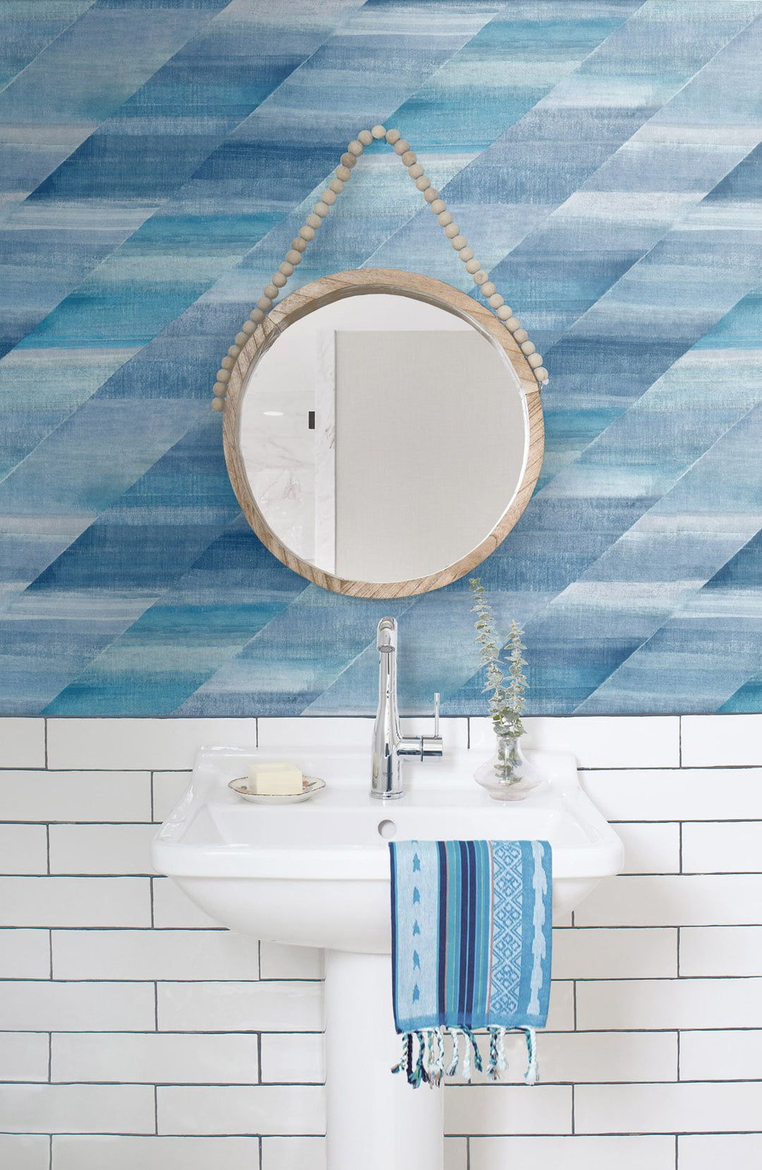 Rainbow Diagonals Washed Denim and Cerulean RY30302 by Seabrook Designs Designer Wallpaper