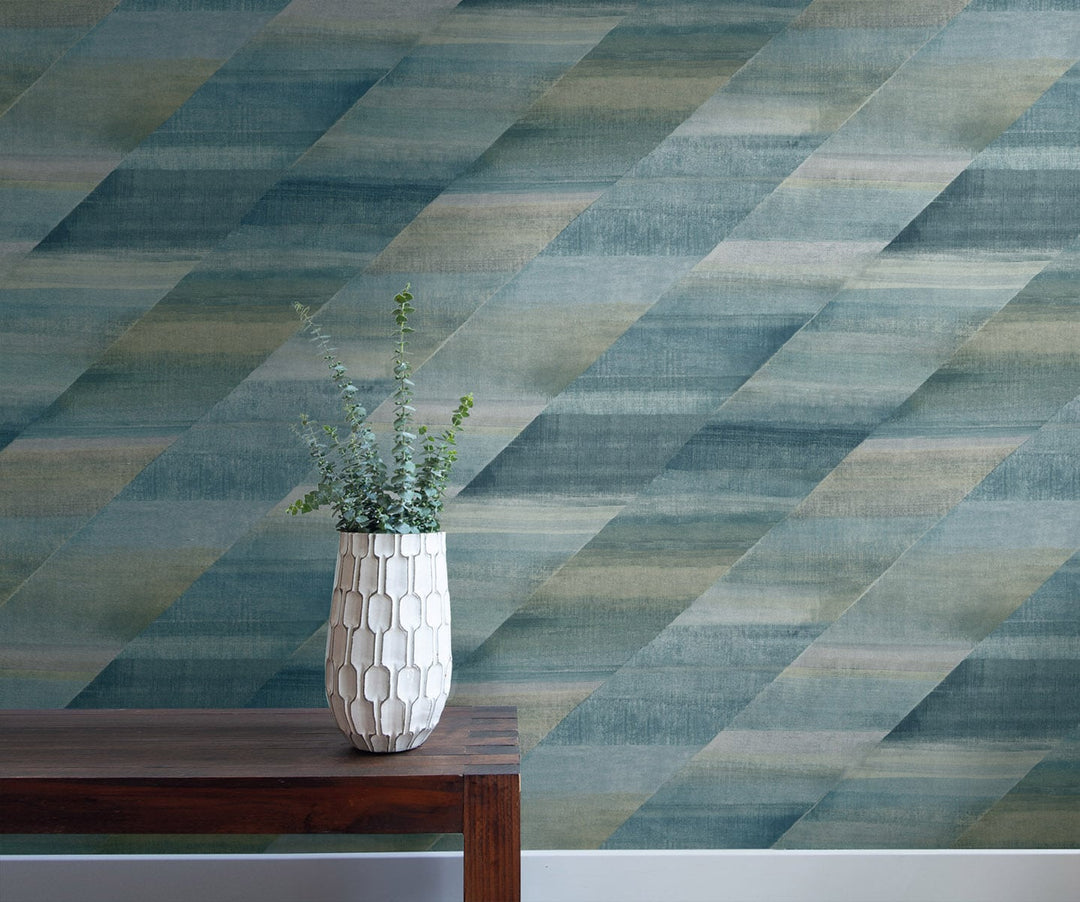 Rainbow Diagonals Steel Blue and Stone RY30304 by Seabrook Designs Designer Wallpaper