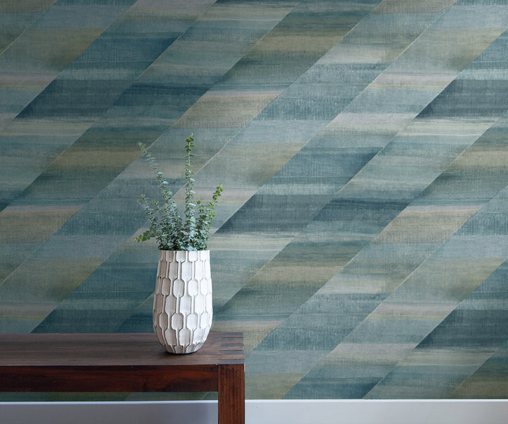 Rainbow Diagonals Steel Blue and Stone RY30304 by Seabrook Designs Designer Wallpaper