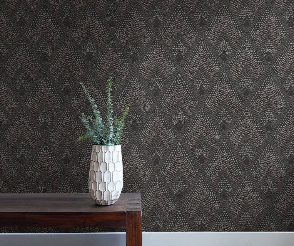 Panama Boho Diamonds Black Sands and Charcoal RY30500 by Seabrook Designs Designer Wallpaper