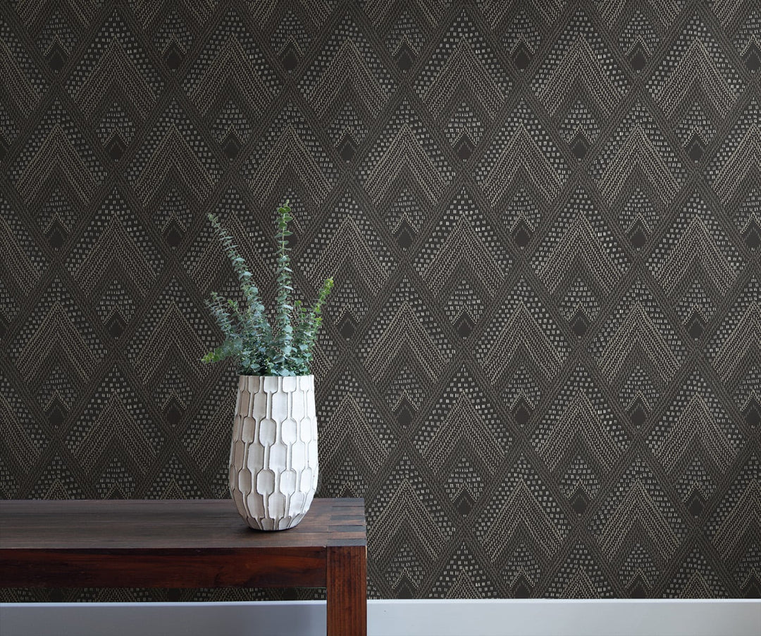 Panama Boho Diamonds Black Sands and Charcoal RY30500 by Seabrook Designs Designer Wallpaper