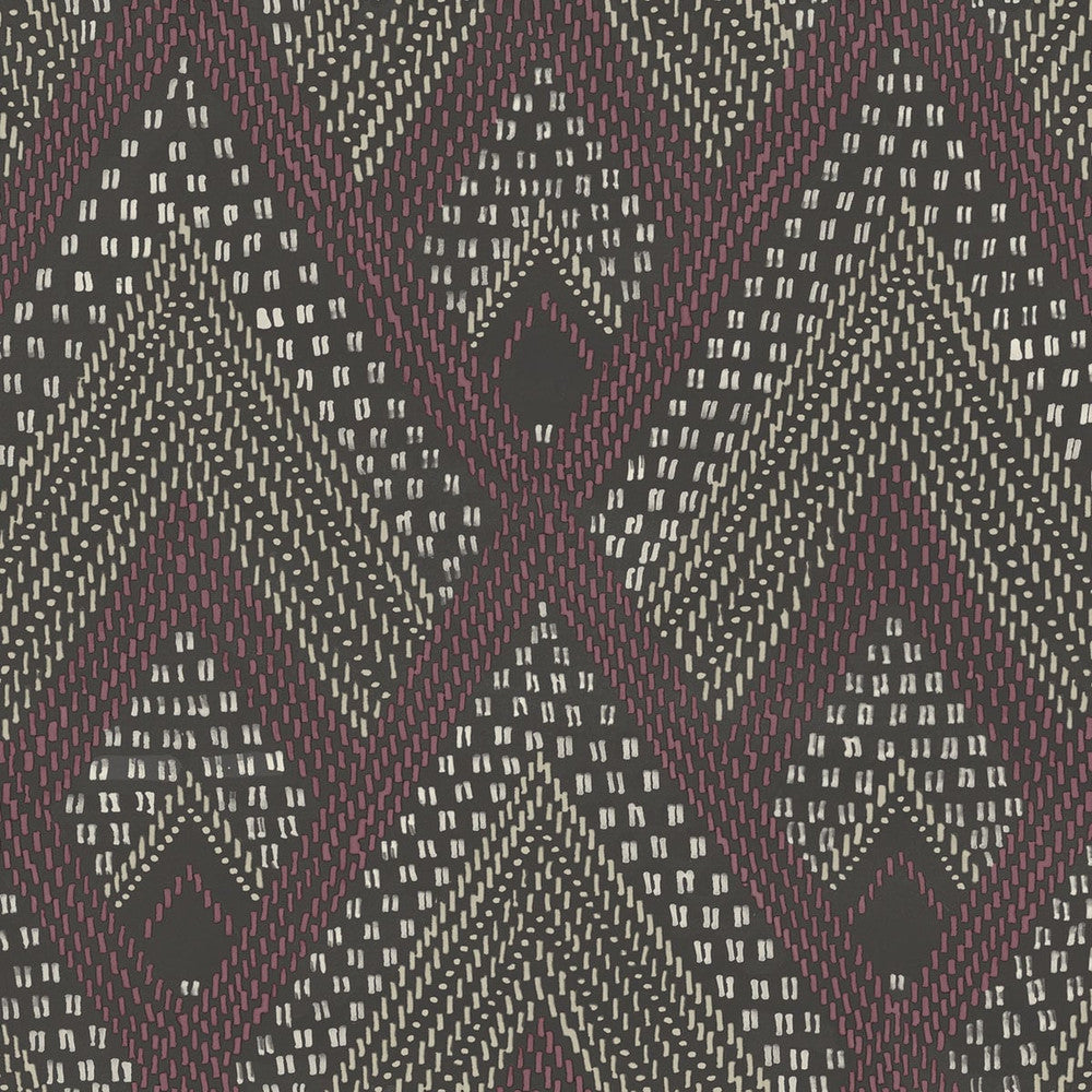 Panama Boho Diamonds Cranberry and Brushed Ebony RY30507 by Seabrook Designs Designer Wallpaper