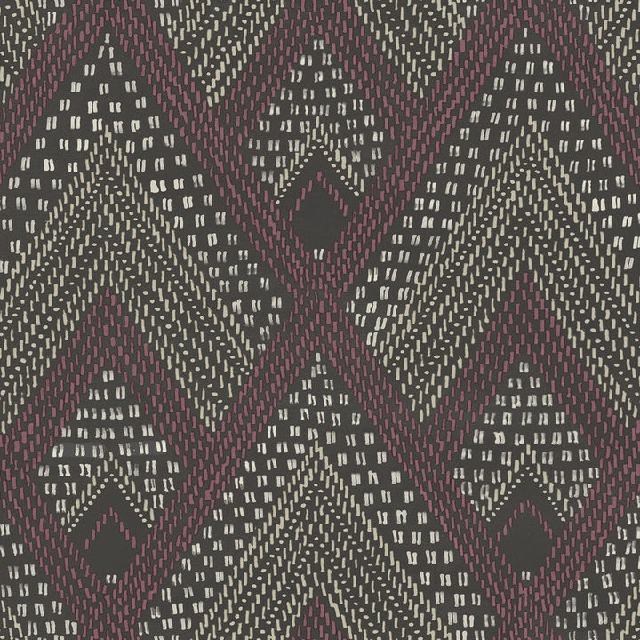 Panama Boho Diamonds Cranberry and Brushed Ebony RY30507 by Seabrook Designs Designer Wallpaper