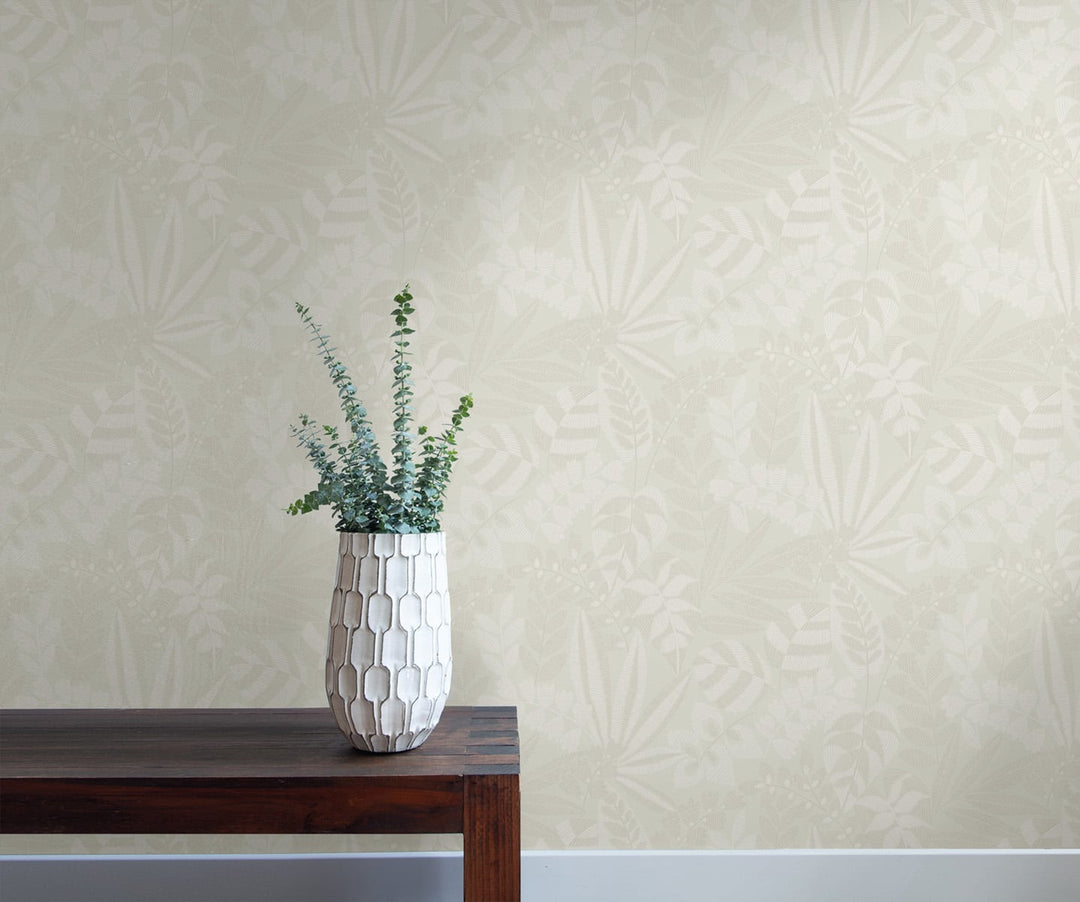 Botanica Striped Leaves Gray Mist and Ivory RY30600 by Seabrook Designs Designer Wallpaper