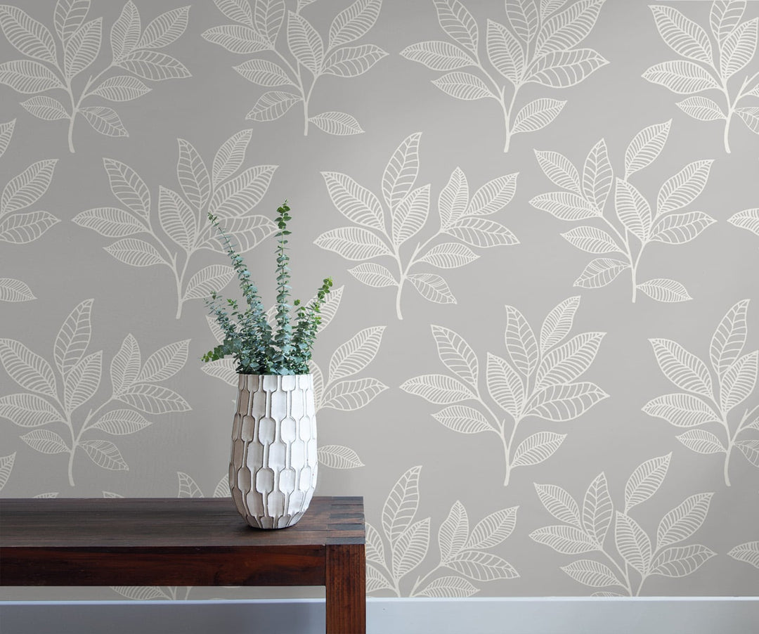 Paradise Leaves Daydream Gray RY30800 by Seabrook Designs Designer Wallpaper