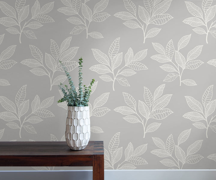 Paradise Leaves Daydream Gray RY30800 by Seabrook Designs Designer Wallpaper