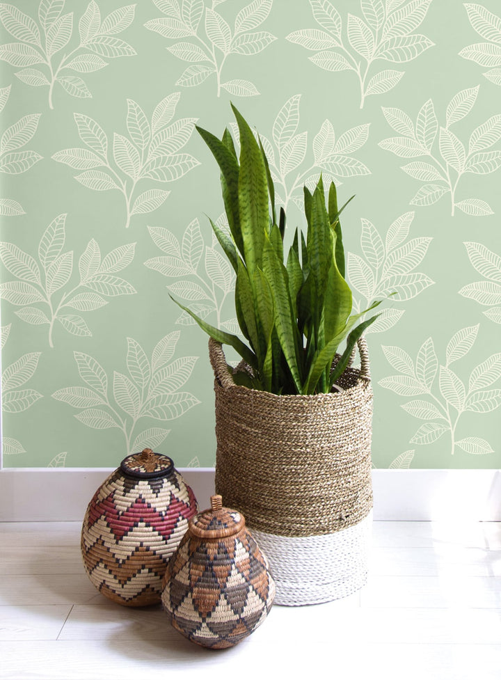 Paradise Leaves Mint RY30804 by Seabrook Designs Designer Wallpaper