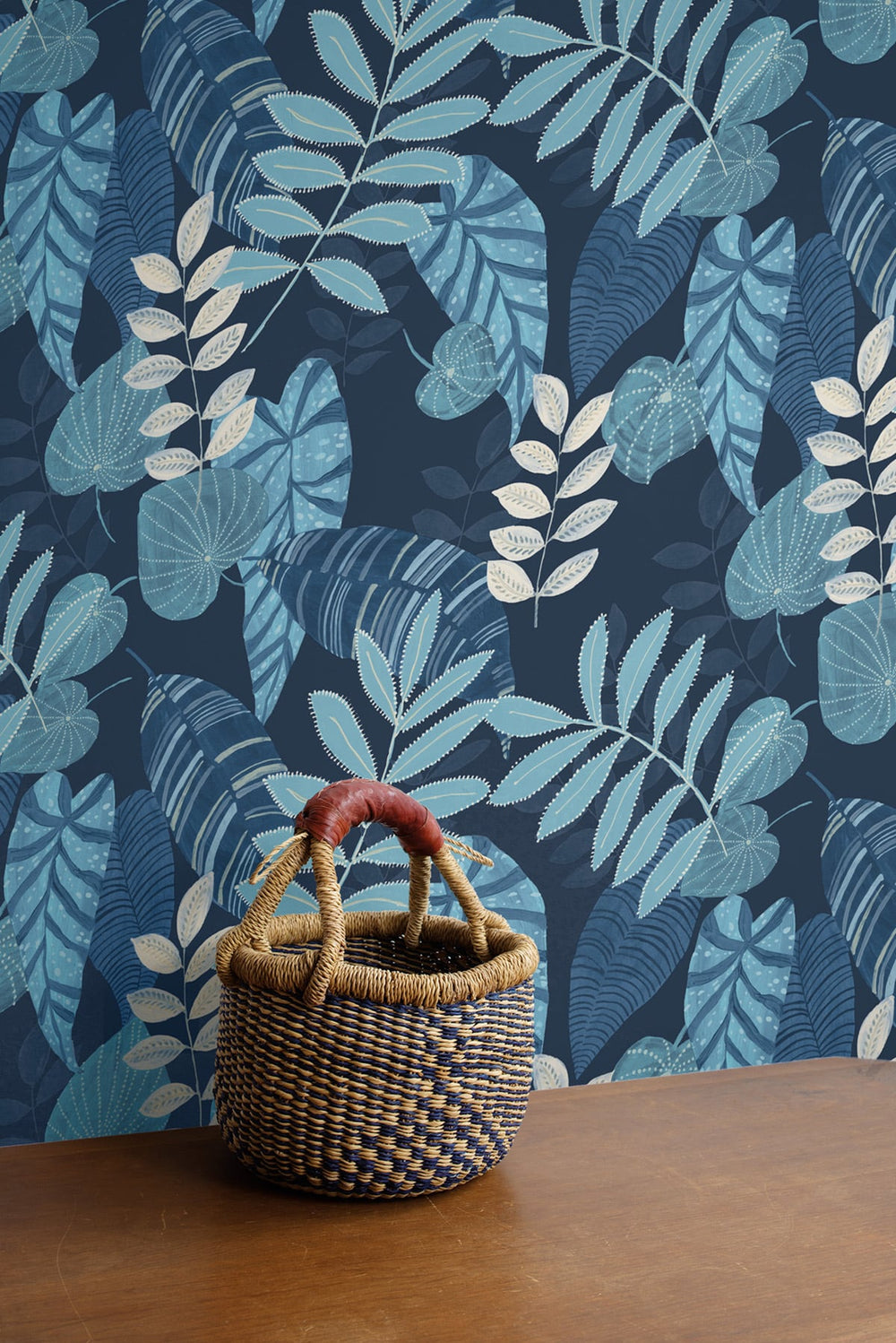 Tropicana Leaves Sky Blue and Champlain RY30902 by Seabrook Designs Designer Wallpaper