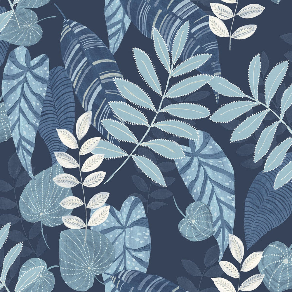 Tropicana Leaves Sky Blue and Champlain RY30902 by Seabrook Designs Designer Wallpaper