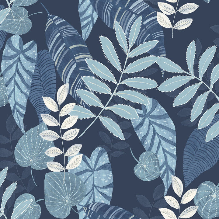 Tropicana Leaves Sky Blue and Champlain RY30902 by Seabrook Designs Designer Wallpaper