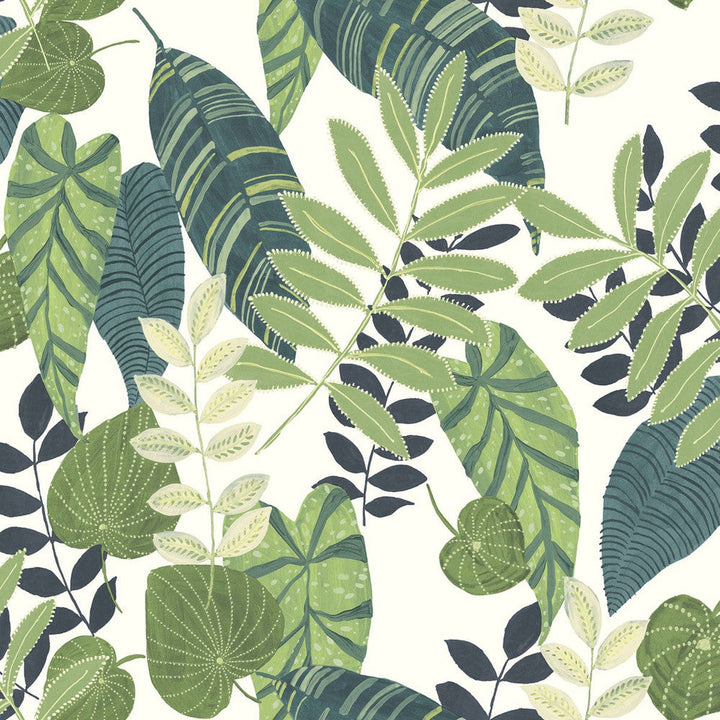 Tropicana Leaves Viridian and Dill RY30904 by Seabrook Designs Designer Wallpaper