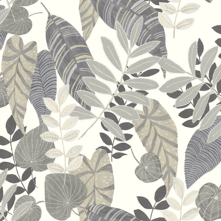 Tropicana Leaves Charcoal, Stone, and Daydream Gray RY30908 by Seabrook Designs Designer Wallpaper