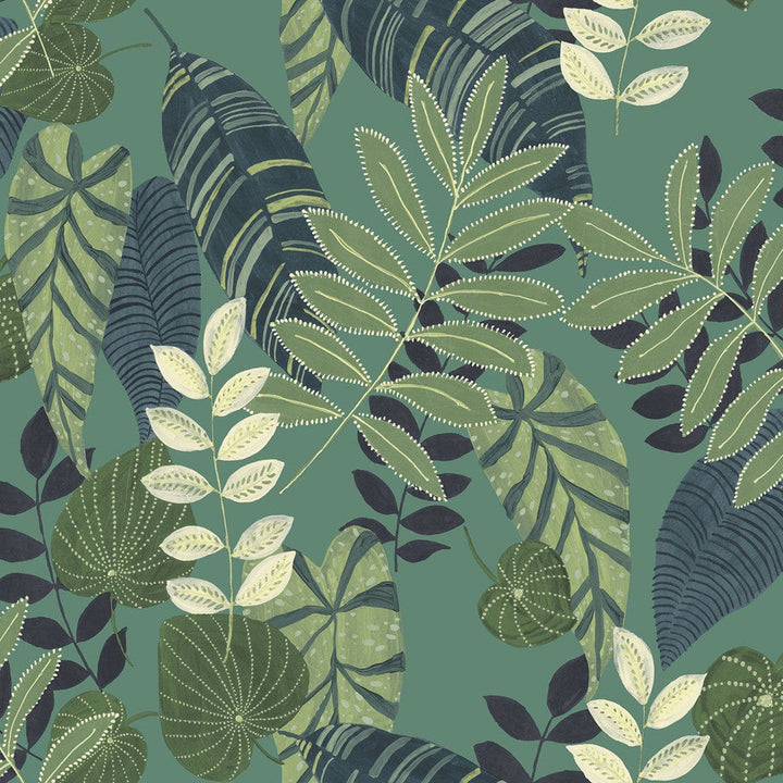 Tropicana Leaves Jade, Rosemary, and Spruce RY30914 by Seabrook Designs Designer Wallpaper