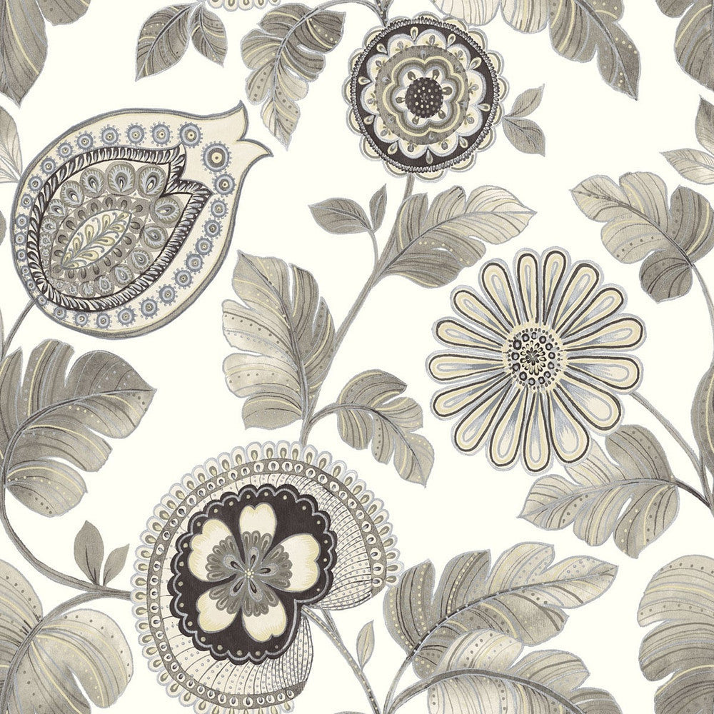 Calypso Paisley Leaf Stone and Latte RY31200 by Seabrook Designs Designer Wallpaper