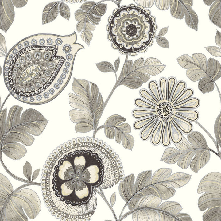 Calypso Paisley Leaf Stone and Latte RY31200 by Seabrook Designs Designer Wallpaper