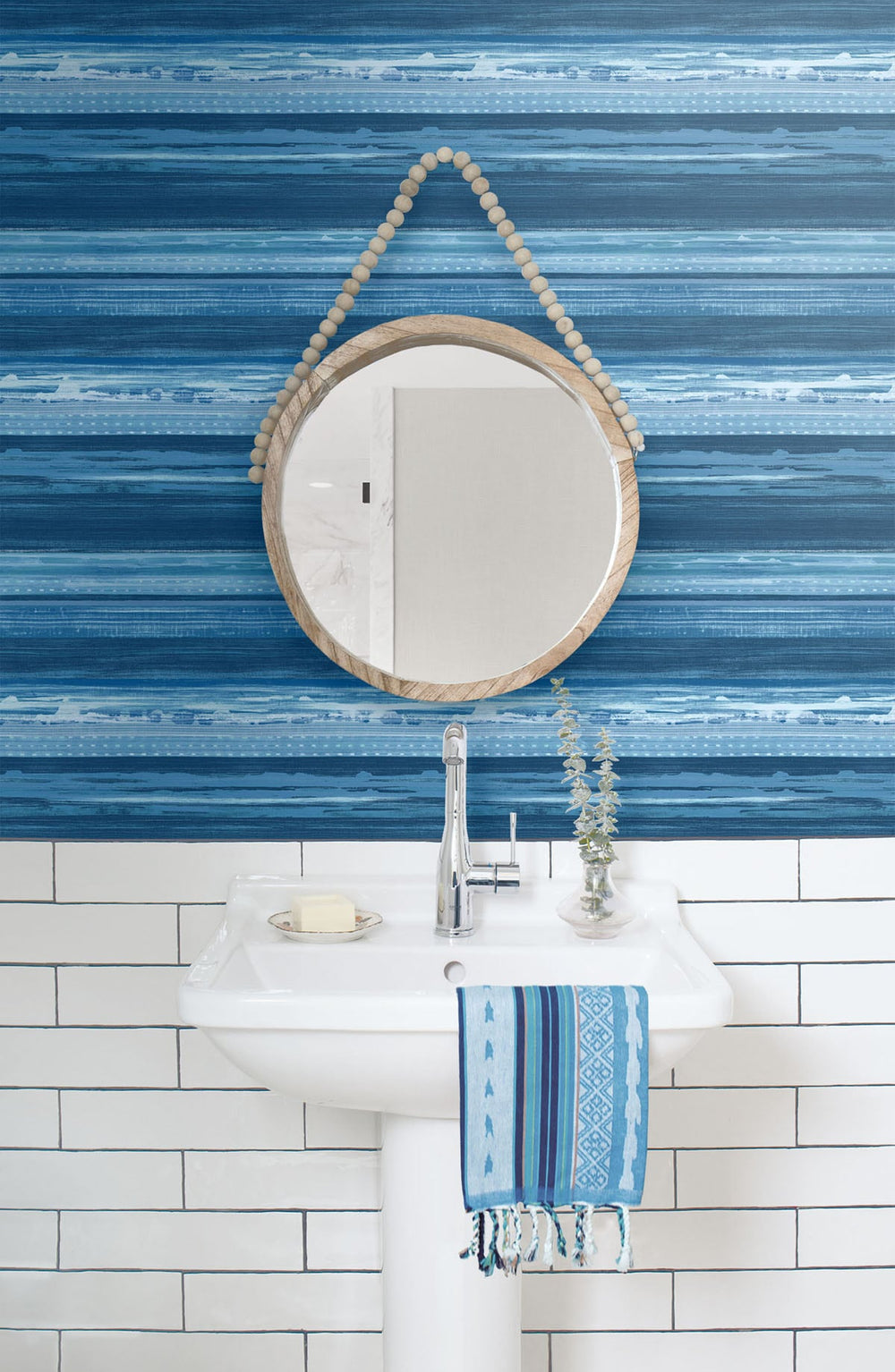 Horizon Brushed Stripe Washed Denim and Sky Blue RY31302 by Seabrook Designs Designer Wallpaper