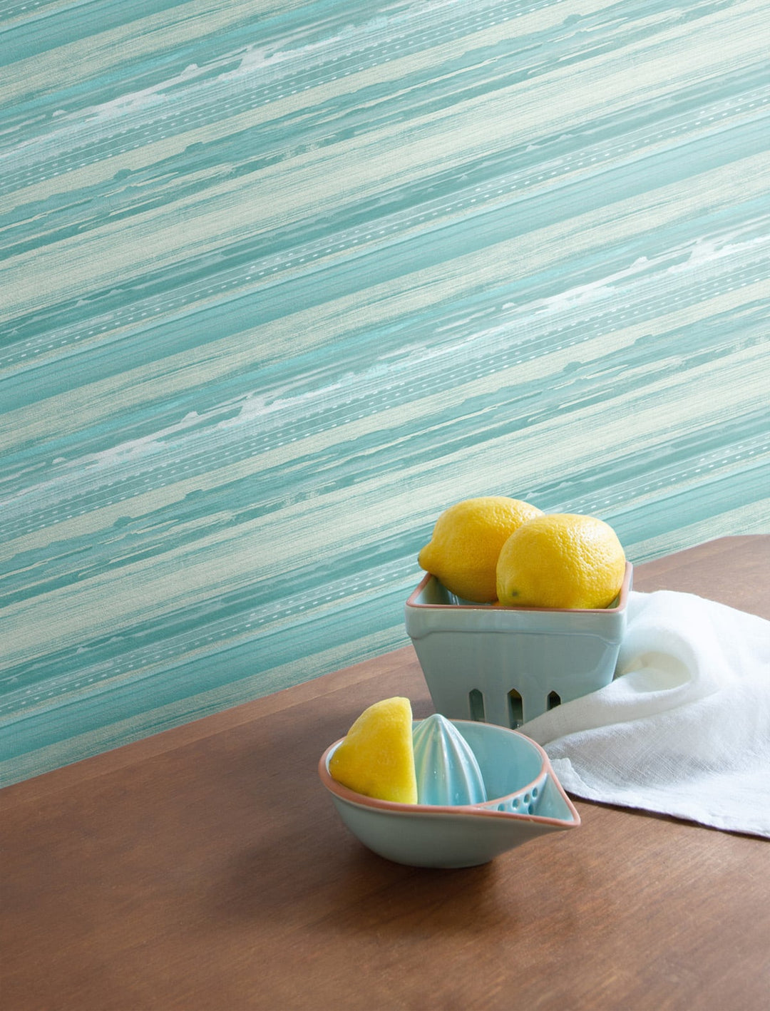 Horizon Brushed Stripe Teal, Seafoam, and Ivory RY31304 by Seabrook Designs Designer Wallpaper
