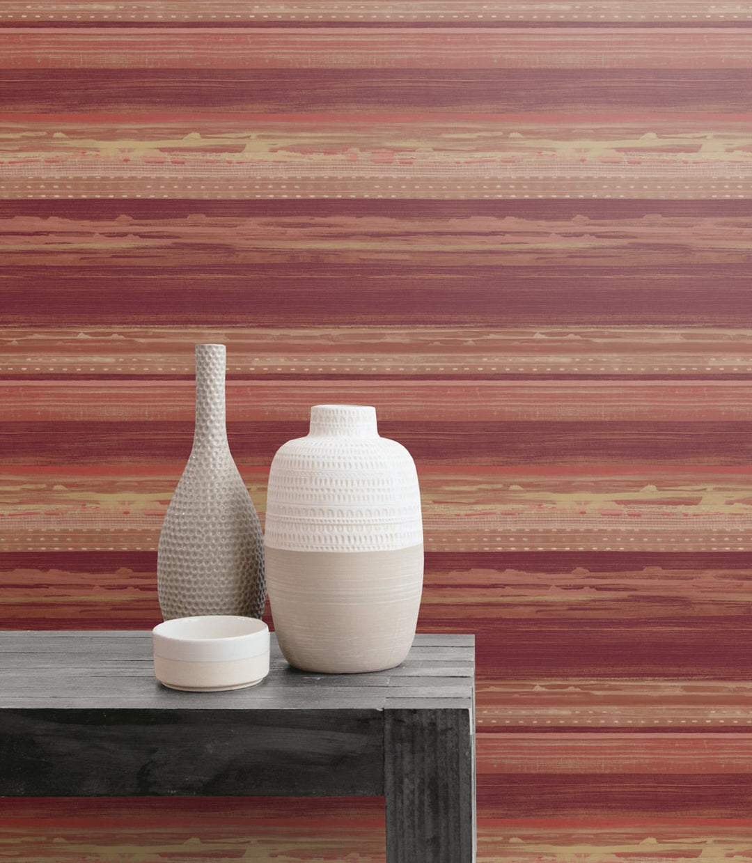 Horizon Brushed Stripe Maroon, Taupe, and Blonde RY31311 by Seabrook Designs Designer Wallpaper