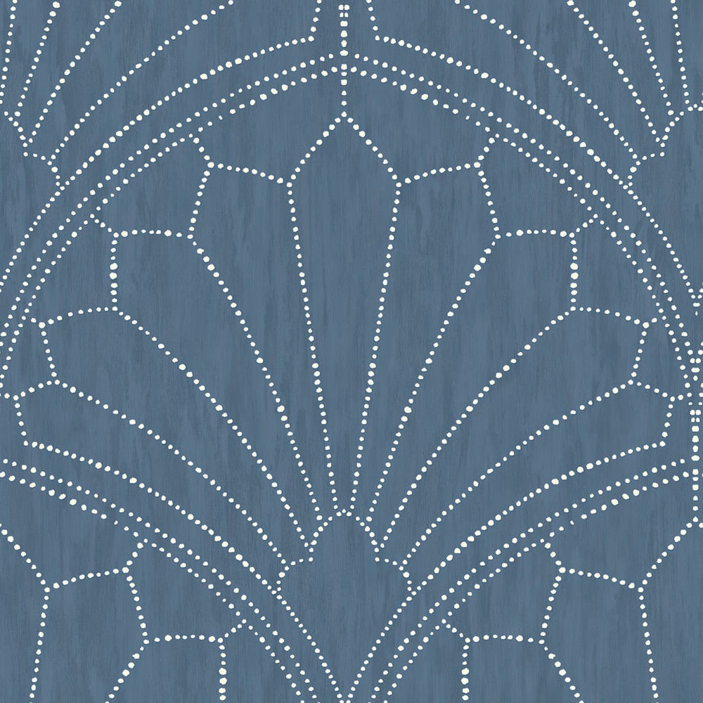Scallop Medallion Steel Blue and Ivory RY31502 by Seabrook Designs Designer Wallpaper