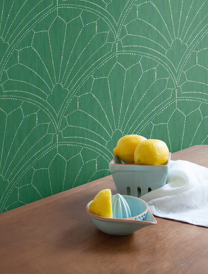 Scallop Medallion Jade and Ivory RY31504 by Seabrook Designs Designer Wallpaper