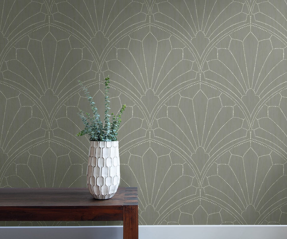 Scallop Medallion Cinder Gray and Ivory RY31515 by Seabrook Designs Designer Wallpaper