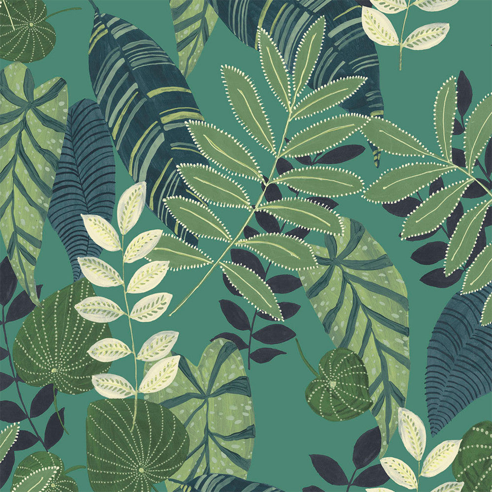 Tropicana Leaves Fabric Jade, Rosemary, and Spruce RY32014F by Seabrook Designs Designer Fabric