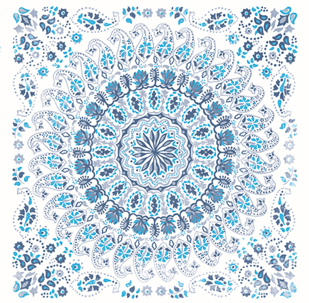 Mandala Boho Tile Fabric Cerulean and Washed Denim RY32302F by Seabrook Designs Designer Fabric
