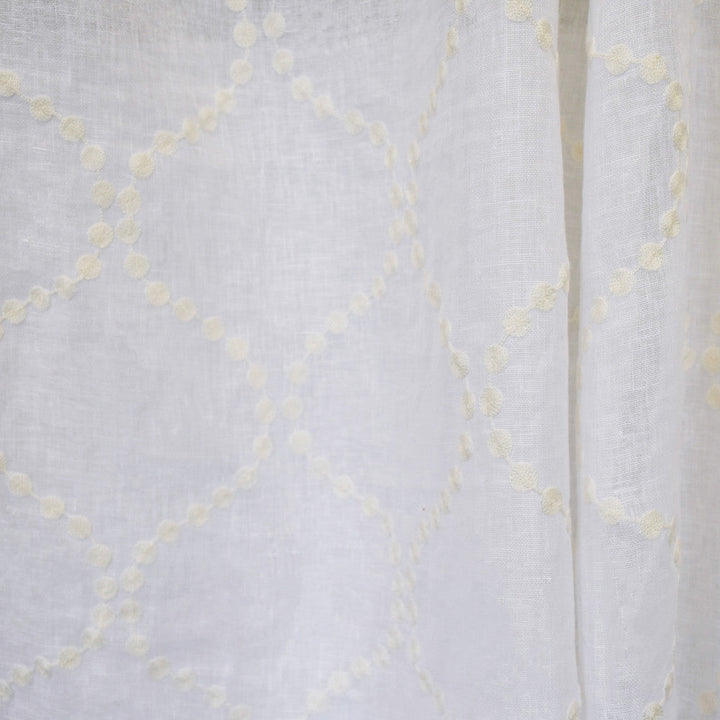 S2611 Winter White by Greenhouse Designer Fabric 100% Linen With 100% Viscose Embroidery INDIA Drapery </p><p>Repeat: 6.85" H, 8" V 52" - Swanky Fabrics -
